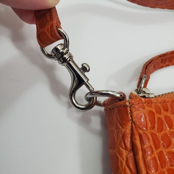 Banana Republic Y2K Orange Croc Embossed 100% Cow Leather Small Shoulder Bag - Picture 3 of 5